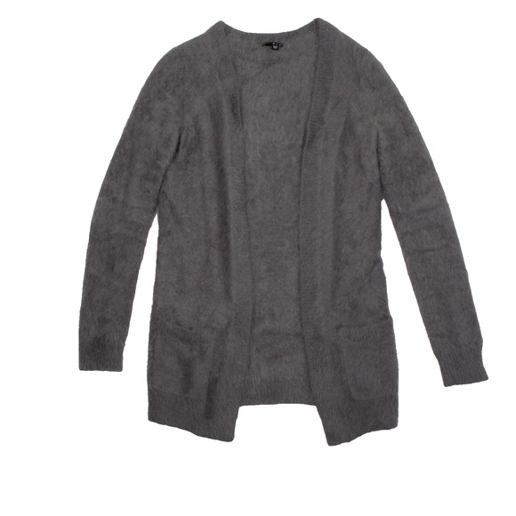 Theory 80% Angora Cardigan Womens Small Gray Fuzzy Open Front Cozy Luxe Sweater - Picture 2 of 8